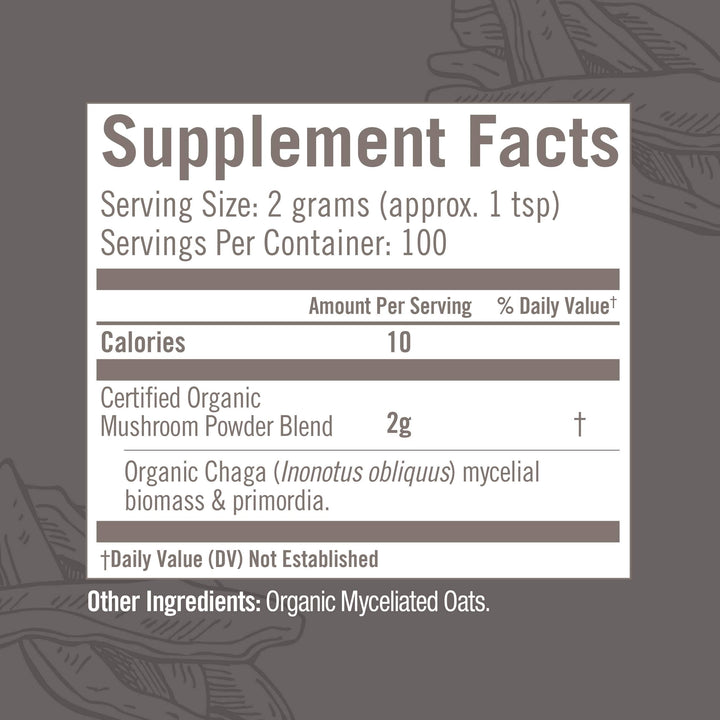Chaga Organic Mushroom Powder, 7.05 Ounce Pouch, 100 Servings, US Grown, Sacred Antioxidants &amp; Immune Support, Superfood Mushroom Supplement