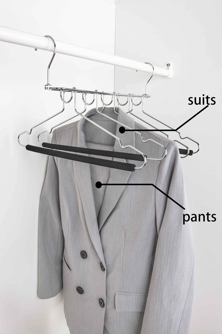 2 Pack Multi Layer 5 in 1 Metal Suits Pants Hangers, Closet Storage Organizer with 2 Swivel Hooks, Detachable Space Saving Anti Slip Clothes Hangers for Shirt Sweater Jeans Slacks Dresses