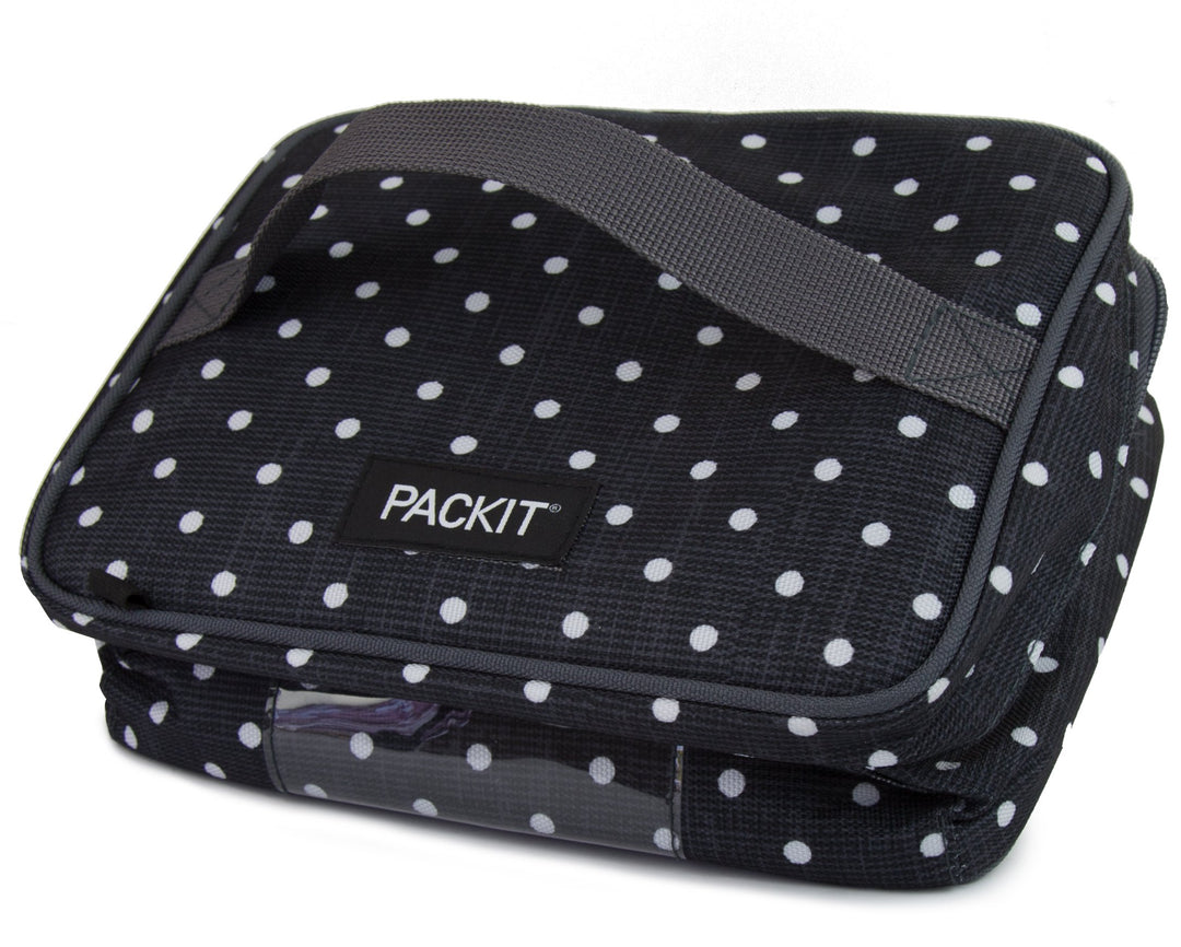 Freezable Bottle Cooler for Breastmilk and Formula, Polka Dots, Built with EcoFreeze Technology, Collapsible, Reusable, Zip Closure and Top Handle, Fits up to four, 5 oz Bottles