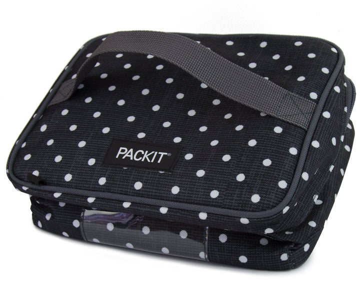 Freezable Bottle Cooler for Breastmilk and Formula, Polka Dots, Built with EcoFreeze Technology, Collapsible, Reusable, Zip Closure and Top Handle, Fits up to four, 5 oz Bottles