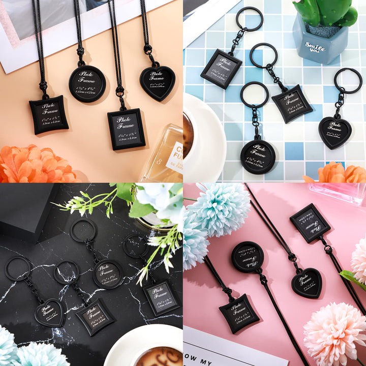 4 Pcs Car Rearview Mirror Hanging Ornament Picture Photo Keychain Frame Metal Locket with 4 Pcs Wax Rope