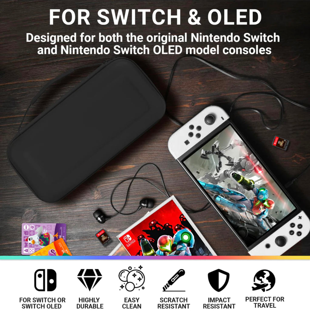 Carry Case Compatible with Nintendo Switch and New Switch OLED Console - Black Protective Hard Portable Travel Carry Case Shell Pouch with Pockets for Accessories and Games