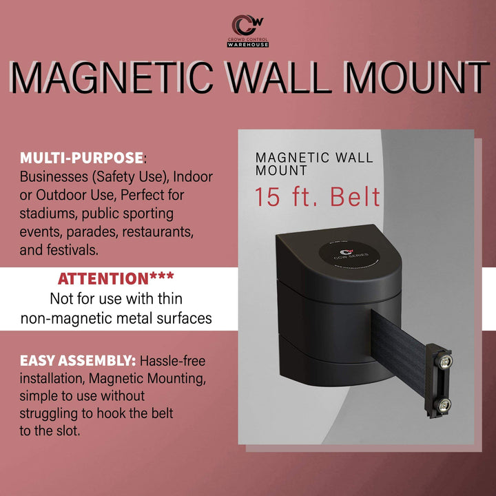 - CCW Series WMB-220 Magnetic Wall Mount Retractable Belt Barrier - 15 Foot, Red withCaution - DO NOT Enter White Letters Belt with Yellow ABS Case