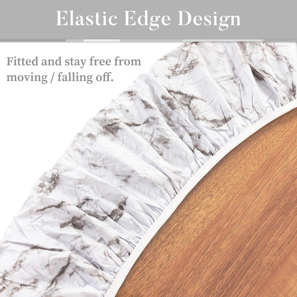 Round Fitted Vinyl Tablecloth with Elastic Edged & Flannel Backing, Waterproof Wipeable Round Table Cover for Indoor Outdoor Patio Use - Fits Tables up to 45 - 56 Diameter(WhiteMarble)
