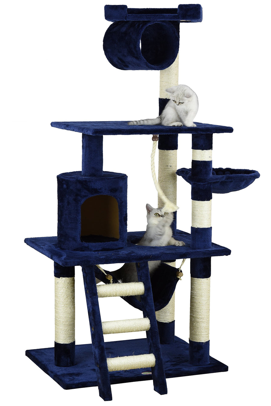 - 62 Tall Cat Tree - Cat Tower with Scratching Post - Cat Tower for Indoor Cats - Multi-Level Condo, Hammock, Basket Bed - Blue