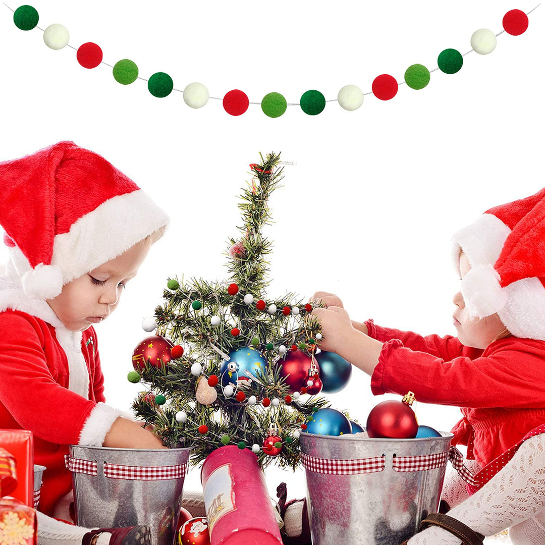 Christmas Felt Ball Garland Christmas Pom Pom Garland Christmas Decoration Holiday Decor 25mm 30 Balls NO DIY Required