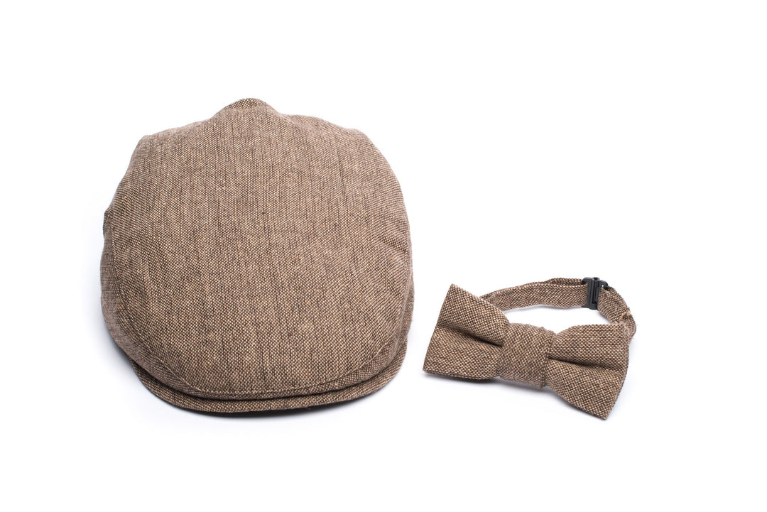 Baby Boys Hat Vintage Driver Cap, Tan with Bow, 6-12 Months