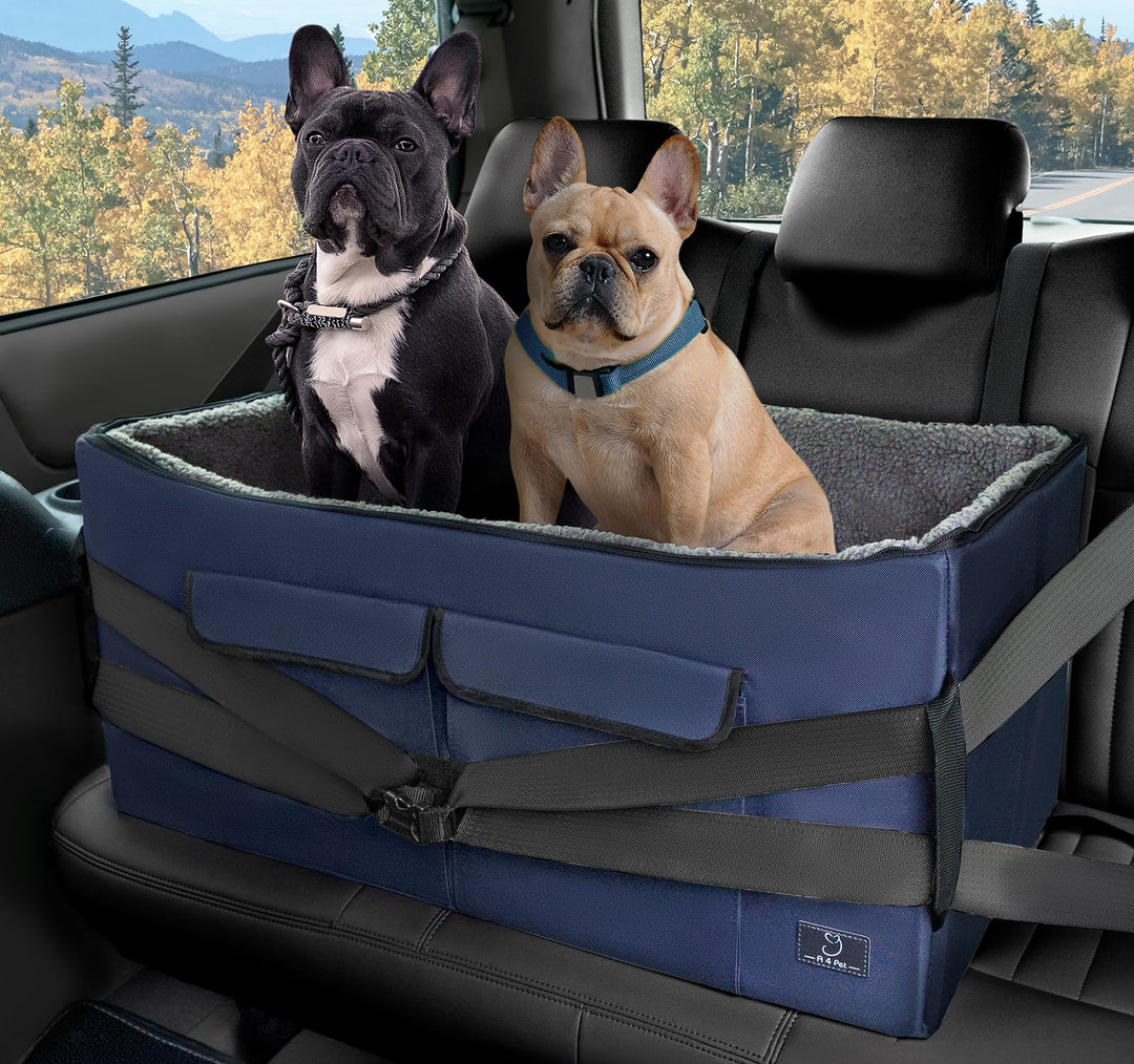 A4Pet Dog Car Seat Medium Large Size Dog - Large Dog Car Seat for 2 Dogs with Washable Cover, Safety Leashes, Storage Pockets - Pet Car Seat, Dog Booster Car Seat - Foldable &amp; Portable