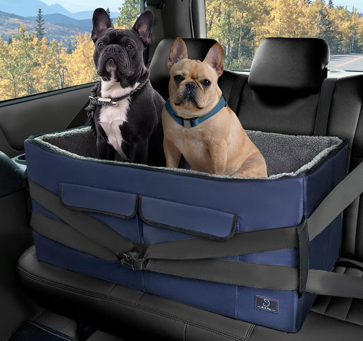 A4Pet Dog Car Seat Medium Large Size Dog - Large Dog Car Seat for 2 Dogs with Washable Cover, Safety Leashes, Storage Pockets - Pet Car Seat, Dog Booster Car Seat - Foldable &amp; Portable