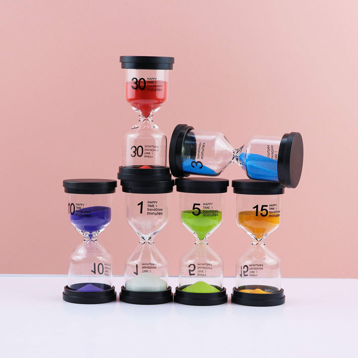 6Pcs--Sand Timers-Small Black Cover Hourglass-6 Color Hourglass Set Includes 1 Minute, 3 Minutes, 5 Minutes, 10 Minutes, 15 Minutes, 30 Minutes