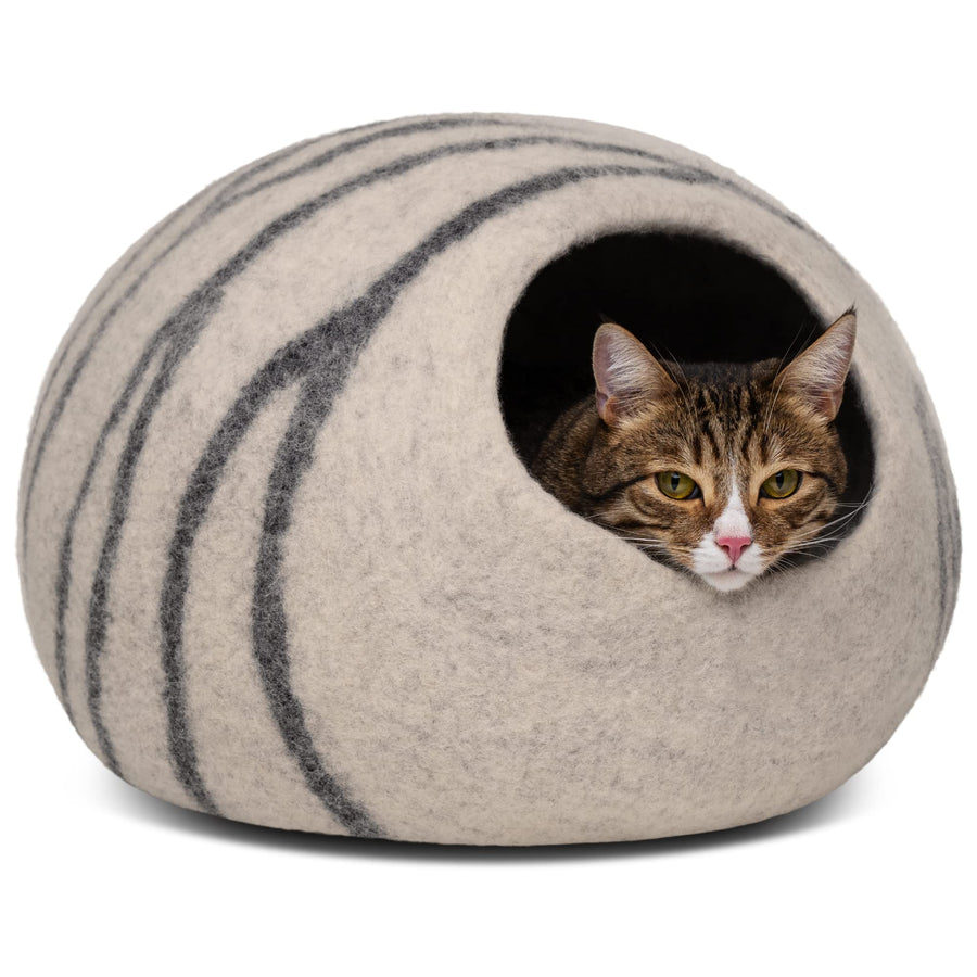 Cat Cave – Premium Felt Cat Bed for Indoor Cats, Handmade 100% Merino Wool (Light Shades) (Medium, Light Grey)
