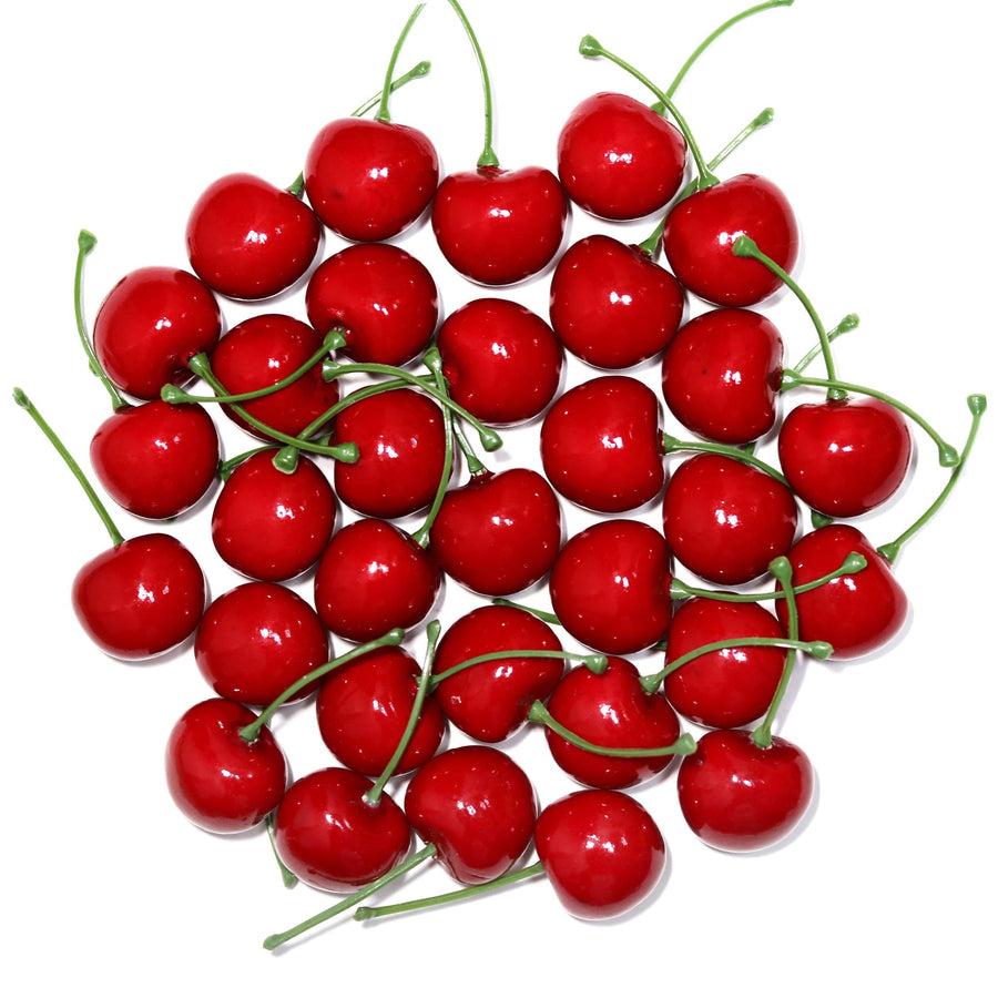 50Pcs Artificial Red Cherries 30mm/1.18inch Simulation Lifelike Cherry Fake Fruit for Home Kitchen Dining Decoration (Red)