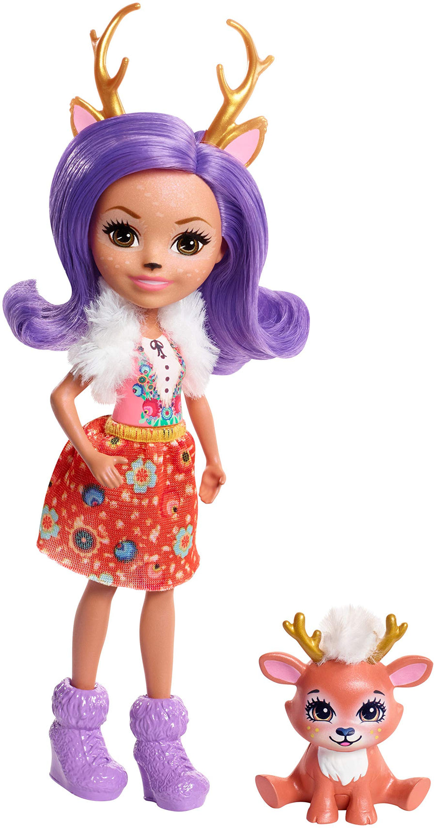Enchantimals Danessa Deer Doll with Sprint Deer Figure, 6-inch Small Doll with Removable Skirt & Accessories