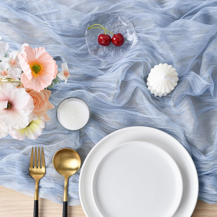 Blue Cheesecloth Table Runner 10Ft Rustic Gauze Cheese Cloth Table Runner Boho Fall Thanksgiving Table Runner for Wedding Bridal Shower Halloween Decoration