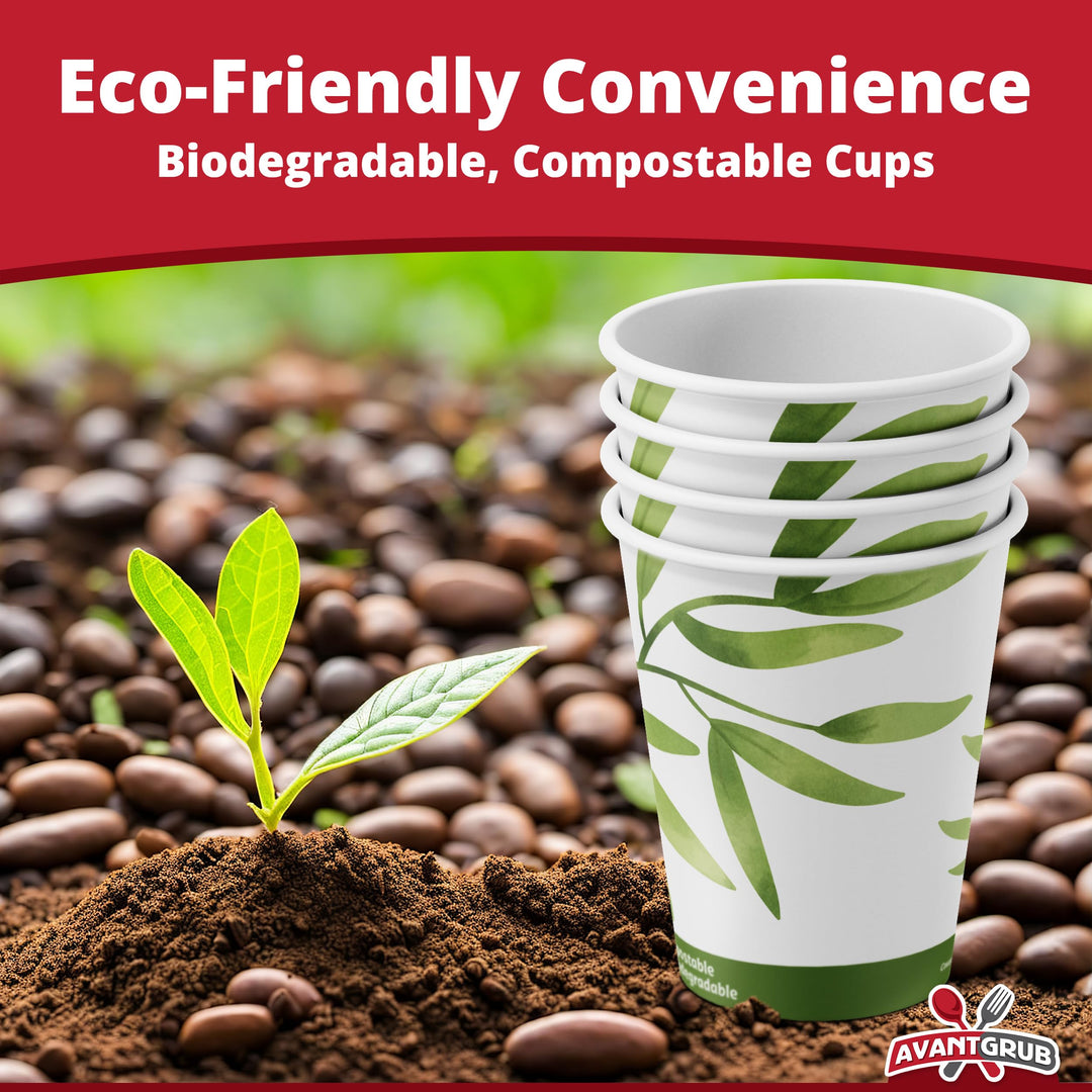 Compostable 12 Oz Paper Coffee Cups, 100 Pack By . Medium Sized, PLA Lined Disposable Hot and Cold Beverage Cup Set for Cafe, Shops, Kiosk, Concession Stand and Office