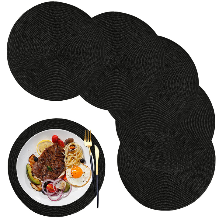 Placemats Round Placemats for Dining Table Set of 6, 12.6 Inch Small Circle Placemats Washable Heat Resistant Non Slip Round Table Mats Black