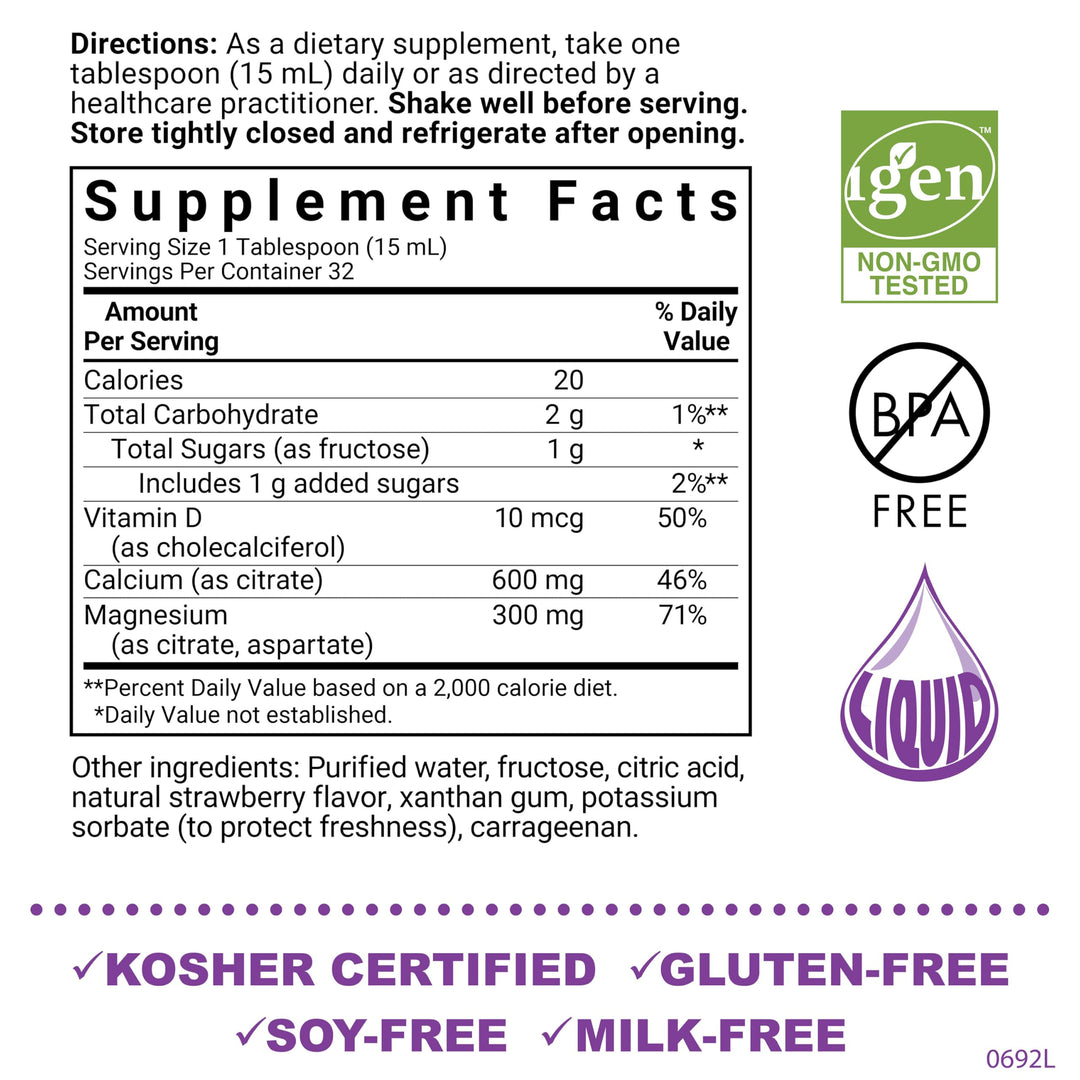 Bluebonnet Nutrition Liquid Calcium Magnesium Citrate, Strawberry Flavor 16 fl oz