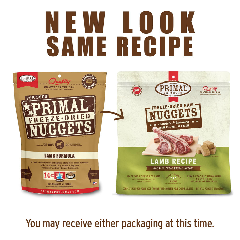 Primal Freeze Dried Raw Dog Food Nuggets, Lamb, Complete & Balanced Meal, Also Use as Topper or Treat, Premium, Healthy, Grain Free, High Protein Raw Dog Food, 5.5 oz