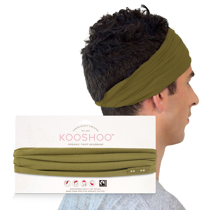 Headband for Men and Women - Durable, Plant-Based Hair Accessory - Versatile Sports Sweatband - Elastic Thick Sweat Band for Women &amp; Men - Great for Running, Yoga, Exercise- Safari Green