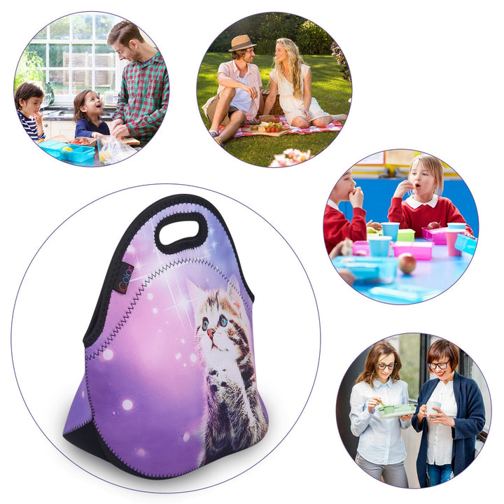 Cute Cat Insulated Neoprene Lunch Bag Tote Handbag lunchbox - Container Tote Cooler warm Pouch