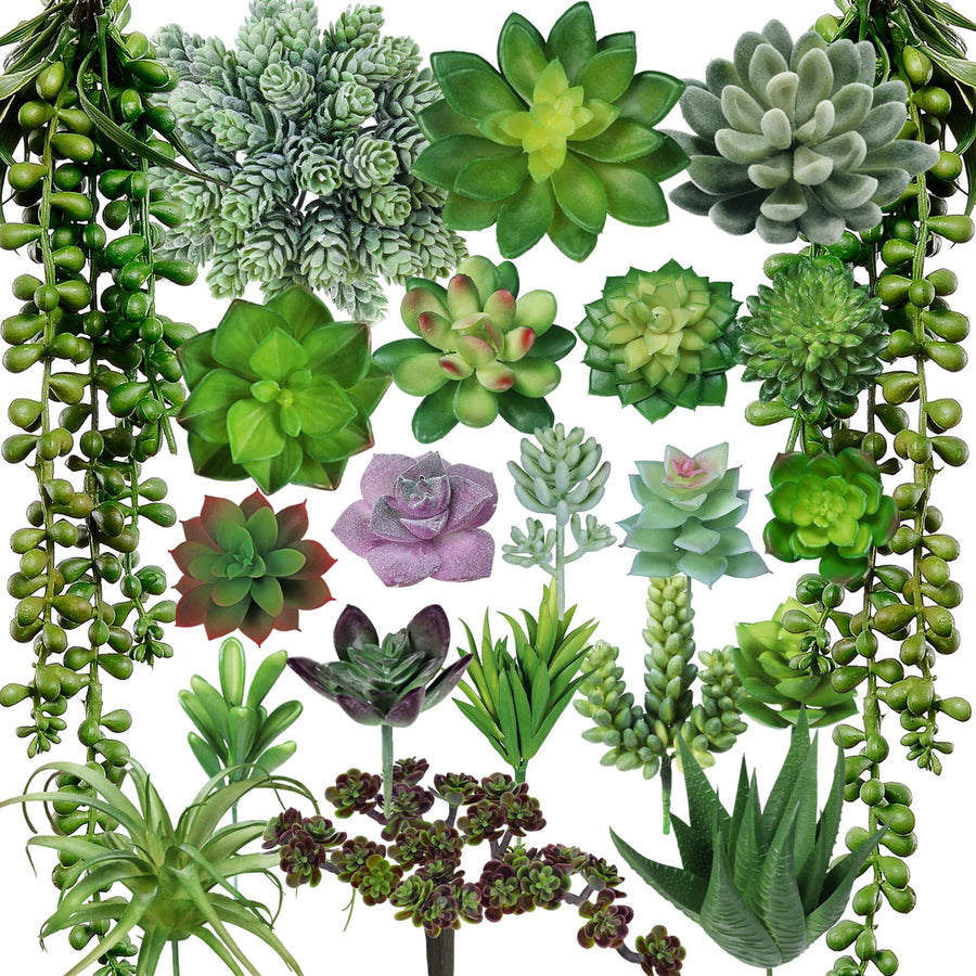 22 Pcs Bulk Artificial Succulents Plants Unpotted Small Aloe Hanging String of Pearls Cactus Green Fake Succulents for Succulent Garden Arrangement Centerpiece Wall Indoor Outdoor Home Decor