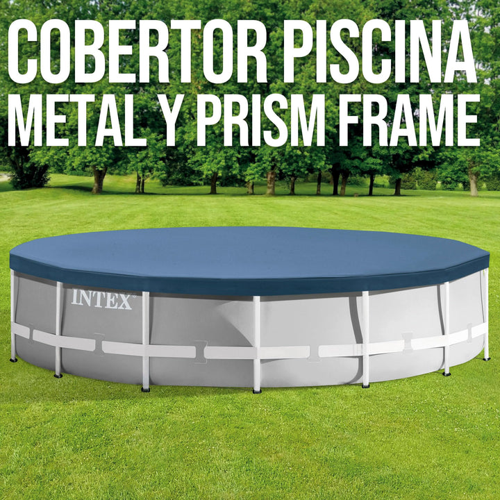 INTEX 28030E Pool Cover: For 10ft Round Metal Frame Pools – Includes Rope Tie – Drain Holes – 10in Overhang – Snug Fit