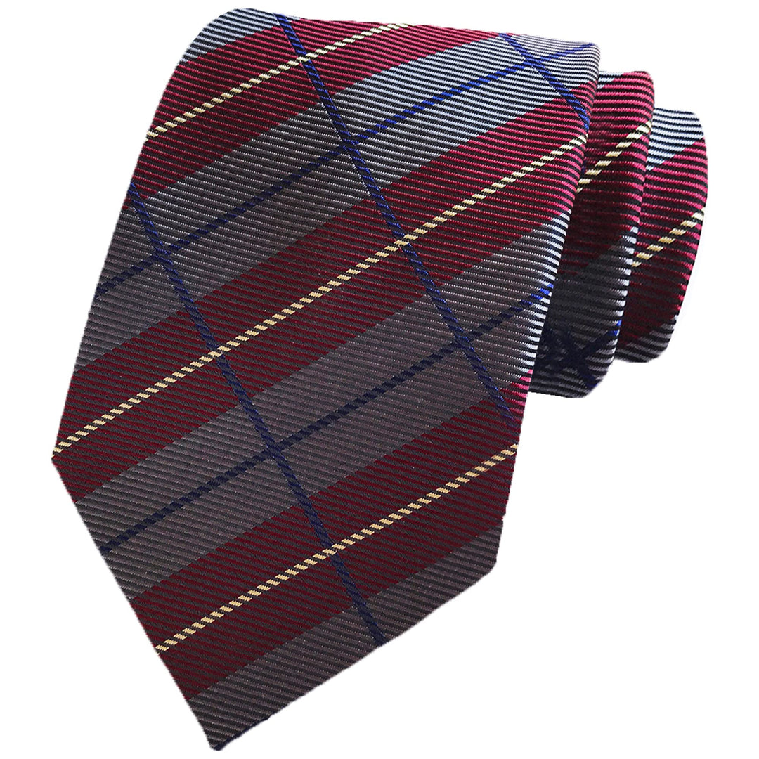Men&#39;s Classic Silk Tie Stripe Plaid Neck Ties Necktie Mal One Size Burgundy