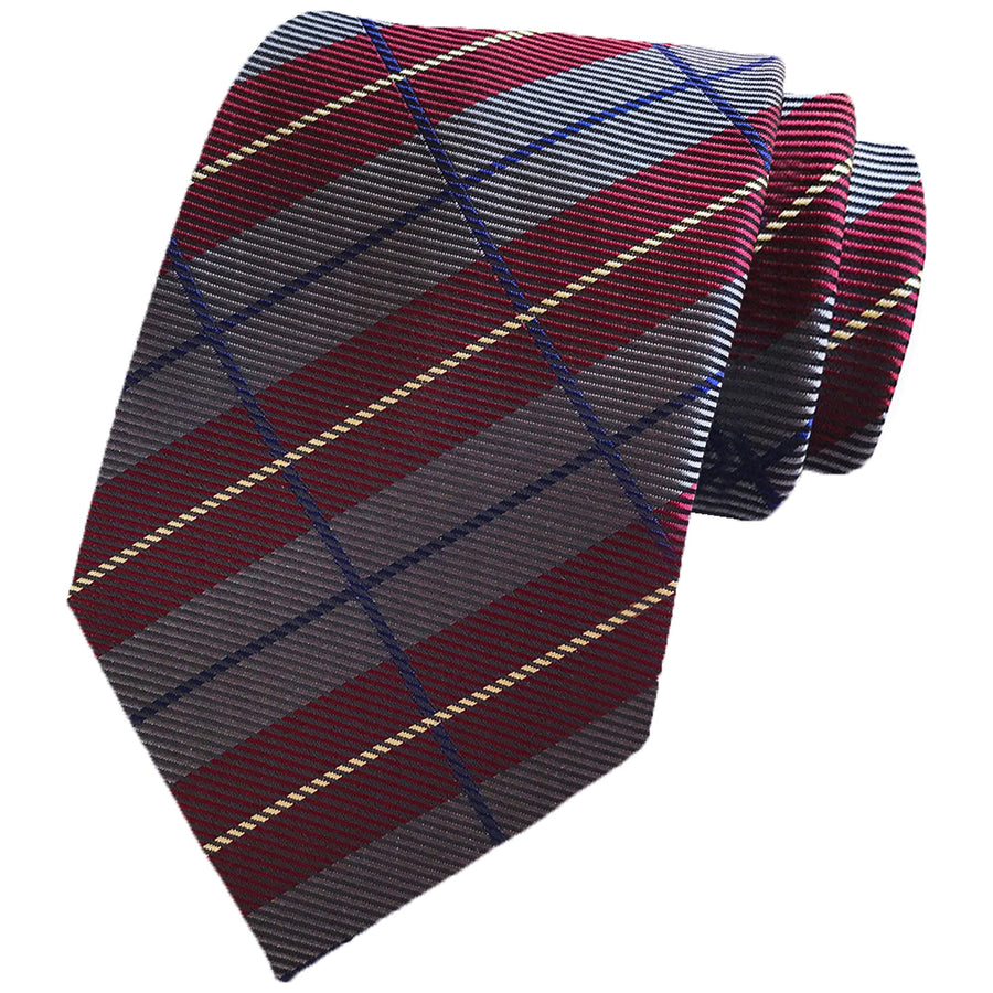 Men's Classic Silk Tie Stripe Plaid Neck Ties Necktie Mal One Size Burgundy