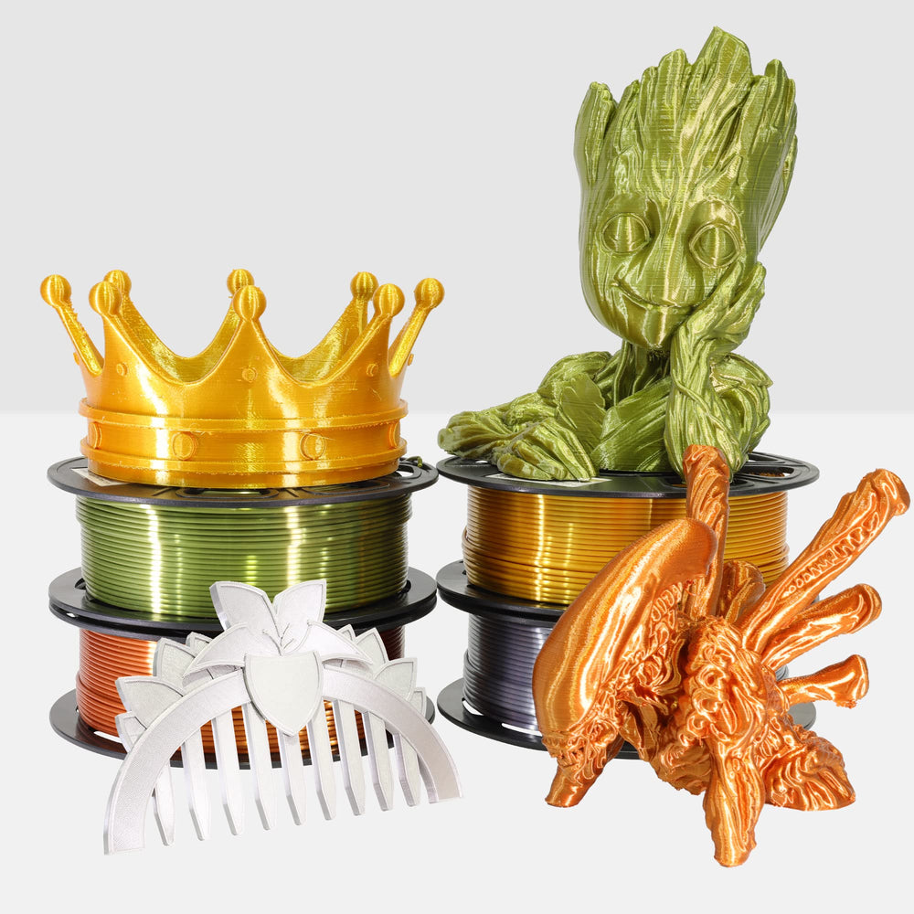 Shiny Silk Multicolor Rainbow PLA Filament, 1.75mm Metallic Gradient 3D Printing Material 0.5kg/Spool Total 3 Spools 1.5kgs, Filament Bundle Package with Extra Accessory 3D Print Stick Tool