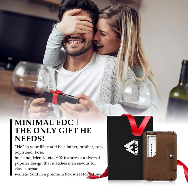 MURADIN Chocolate Front Pocket Wallet for Men Travel Tactical bifold RFID Blocking Aluminum Metal Leather Money Cards Holder Ideal Men&#39;s Gift