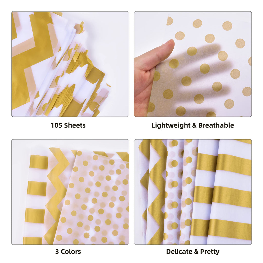105 Sheets Gold Tissue Paper Christmas Gift Wrapping Pa