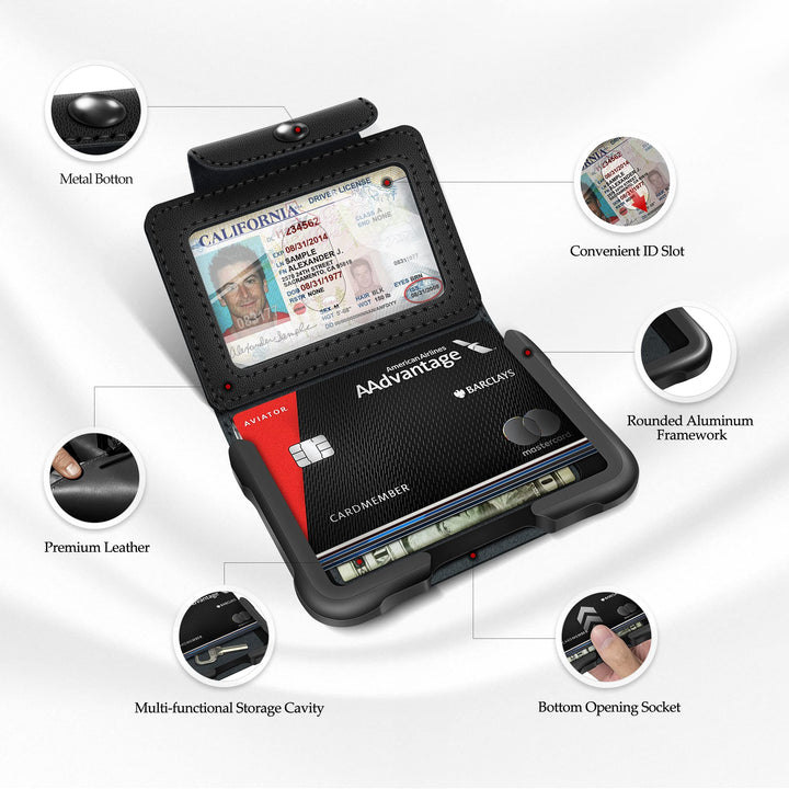 MURADIN Black Front Pocket Wallet for Men Travel Tactical bifold RFID Blocking Aluminum Metal Leather Money Cards Holder Ideal Men&#39;s Gift