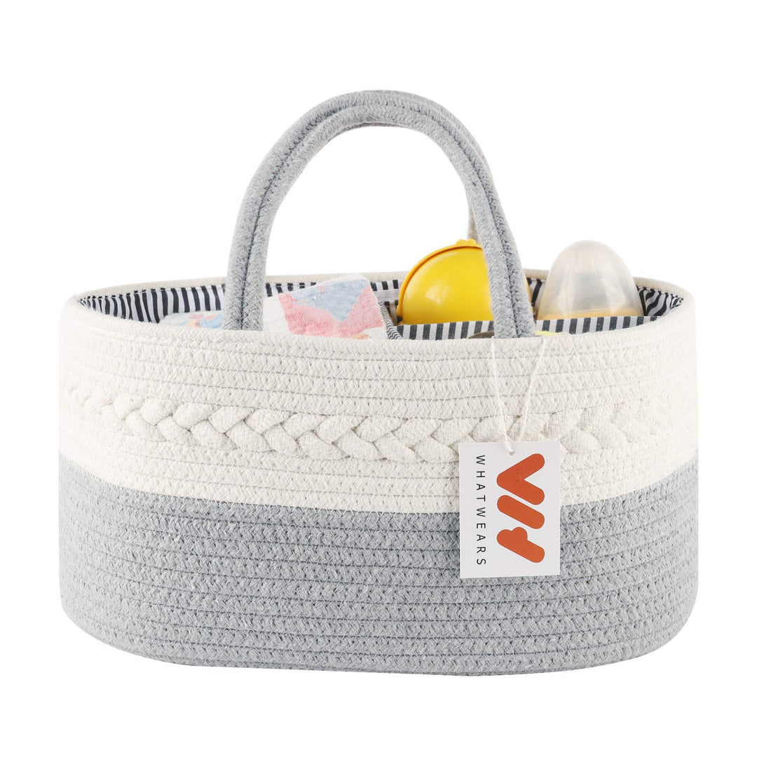 Baby Diaper Caddy Organizer, Portable Diaper Caddy Basket for Baby Boys and Girls, Cotton Rope Diaper Basket Organizer - Baby Basket with Compartments (Grey)