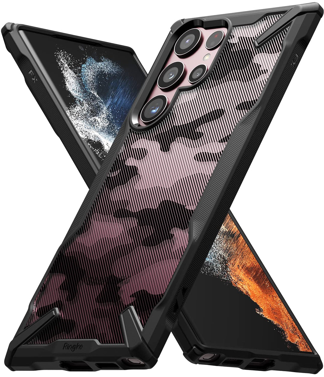 Fusion-X Compatible with Samsung Galaxy S22 Ultra 5G Case (2022), Camouflage Hard Back with Shockproof Enhanced Side Protective Bumper Phone Cover for S22 Ultra 6.8-Inch - Camo Black