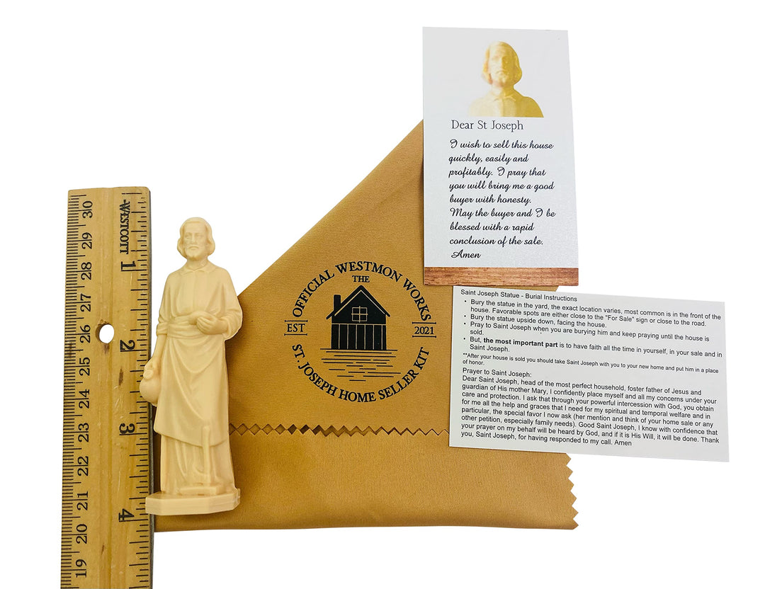 The Official Saint Joseph Statue for Selling Homes with Instruction Card and House Prayer with Burial Cloth Complete Set