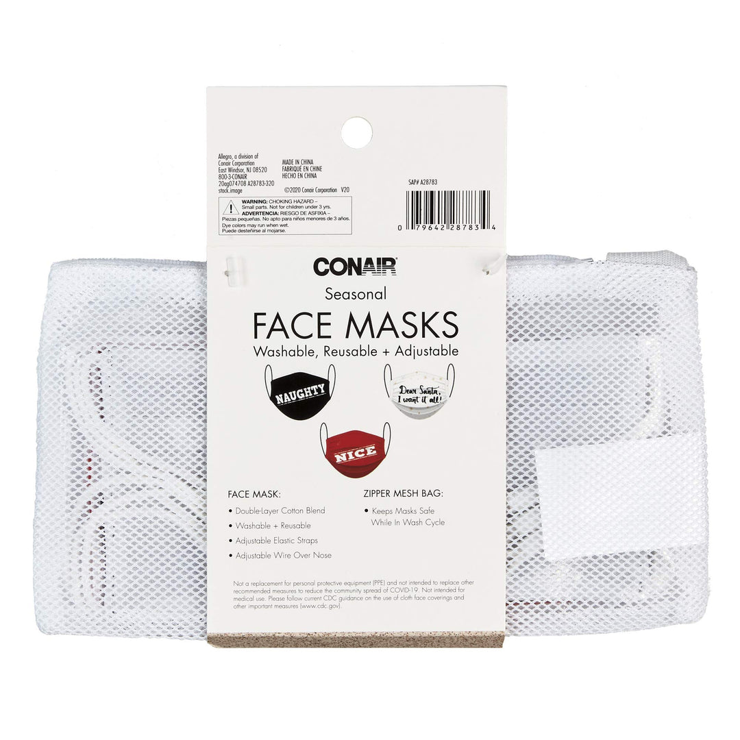 Allegro by Scunci Holiday Fun Face Masks With Mesh Bag,