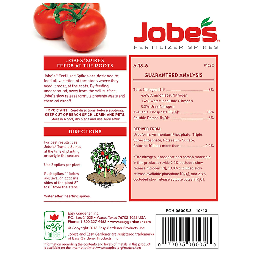 Jobe’s Garden Fertilizer Spikes, Easy Plant Care Fertilizer for Tomato Plants, 18 Count