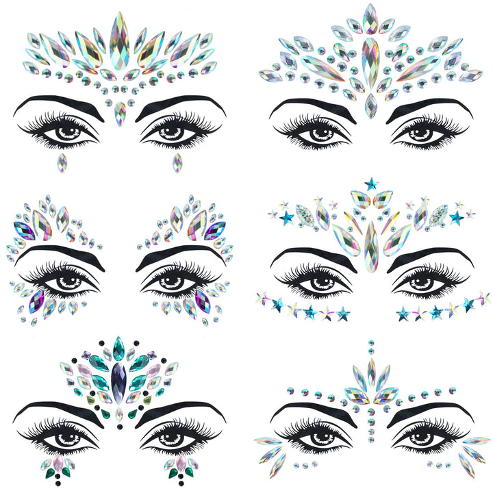 4 Sets Mermaid Face Gems Rhinestone Festival Jewels Crystals Temporary Tattoos