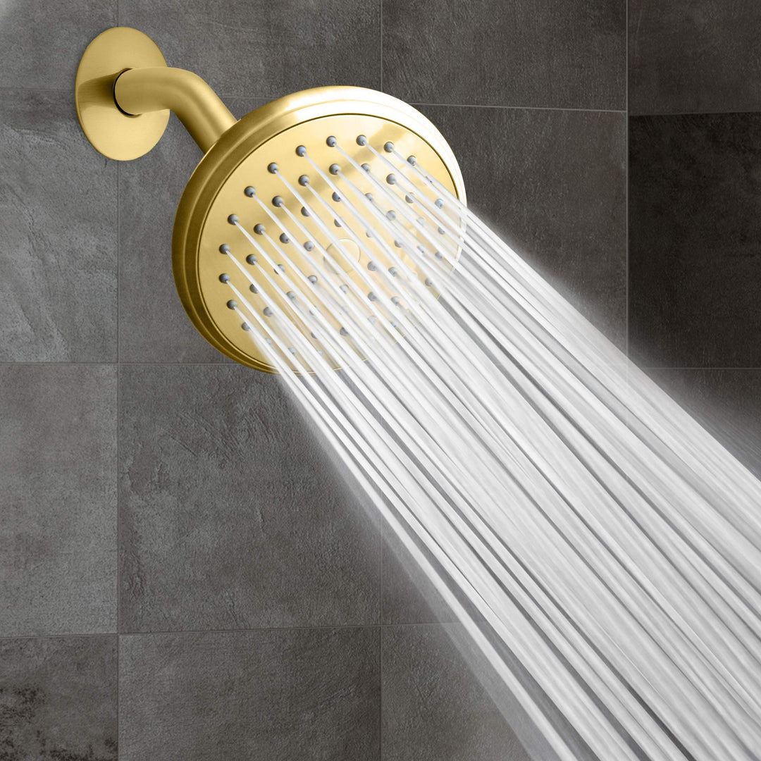 - Elevate Your Shower with Ultra High Pressure 4-Inch Shower Head: Single Setting, Powerful Jets, Polished Brass - ImperialShine Gold Finish Showerhead for MAXX Comfort