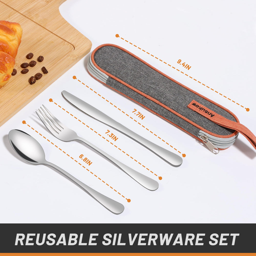 Silverware Set Utensil Set Travel Utensils Spoons and Forks Set Silverware Lunch Utensil Dorm Room Essentials Reusable Utensils Travel Utensil Set with Case Utensil Spoon Fork
