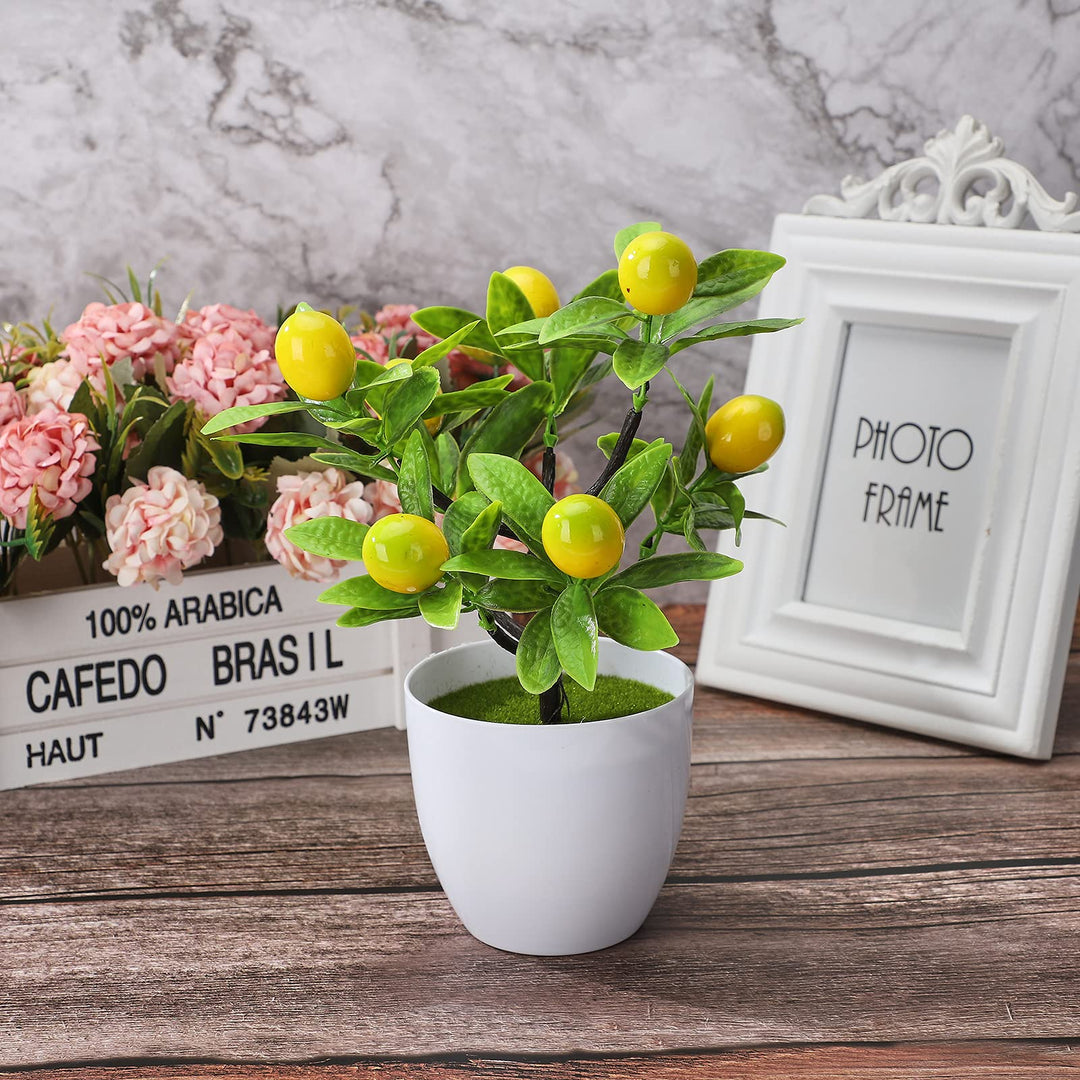 Artificial Lemon Tree Topiary,Mini Potted Lemon Tree Simulation Lemon Bonsai,Mini Potted Plants Artificial Lemon Tree Greenery in Pots, Yellow (210316XU02-2#BZT54)