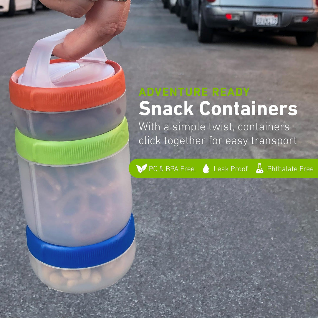 STAX, Stackable Snack Containers - 4-Piece Leak-Proof Snack Travel System - FDA-Food Safe, BPA/PC/Phthalate-Free - Stackable &amp; Click-Together Food Storage, Small