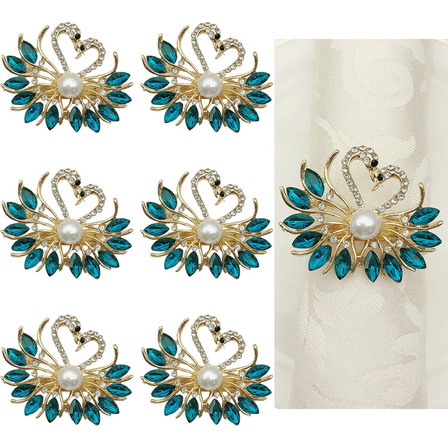 Gold Napkin Ring Teal Peacock Buckles Rhinestone Napkin