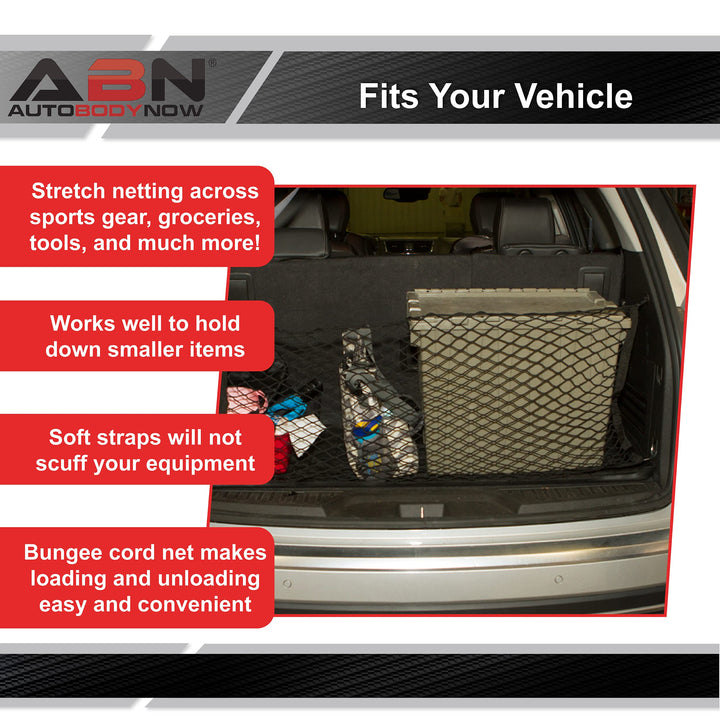 Cargo Net with Fasteners and Hardware, 24 x 45in (Stretches to 60in Long) – Trailer, SUV, Motorcycle, ATV, Roof