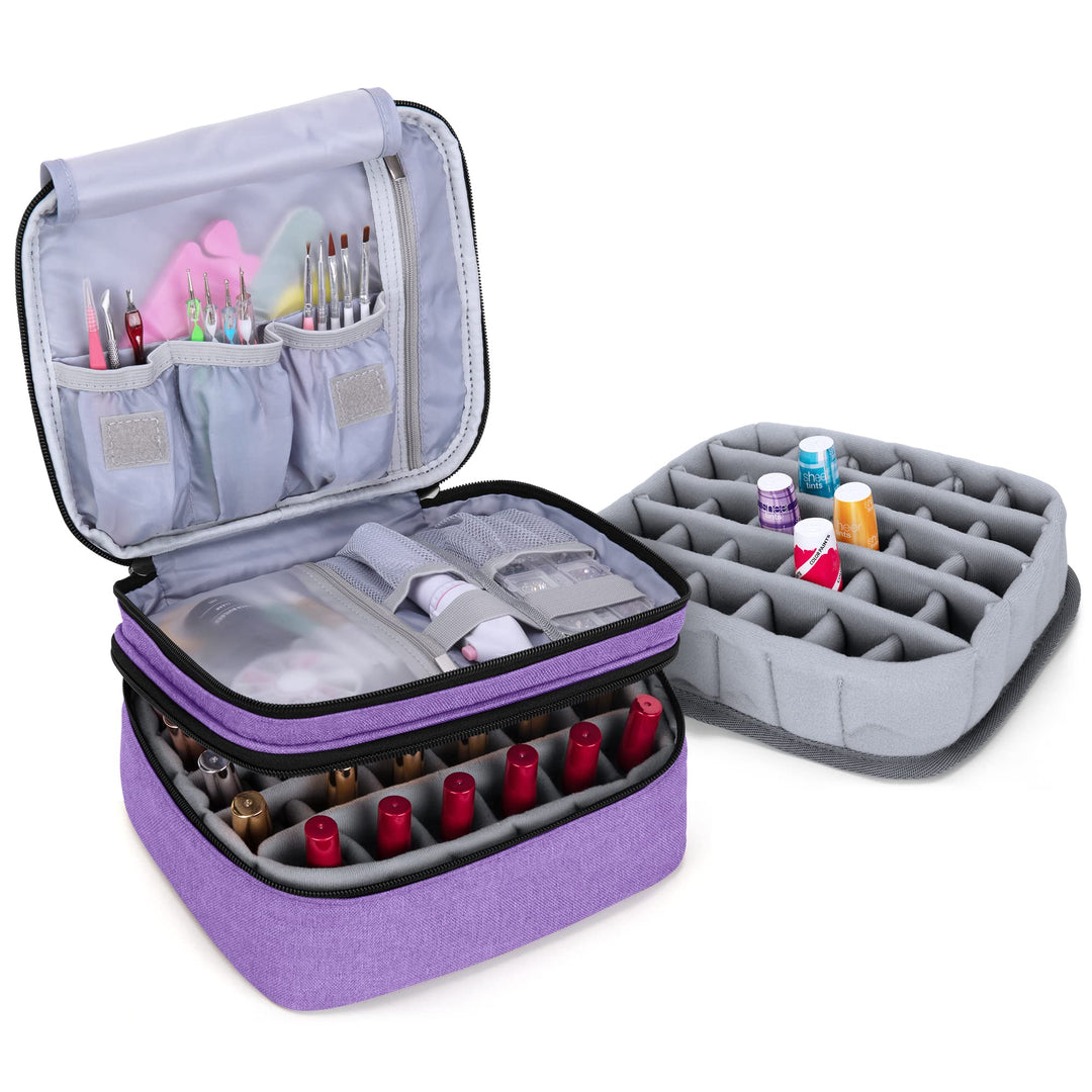 Nail Polish Carrying Case - Holds 30 Bottles (15ml - 0.5 fl.oz), Double-layer Organizer for Nail Polish and Manicure Set, Purple (Bag Only)