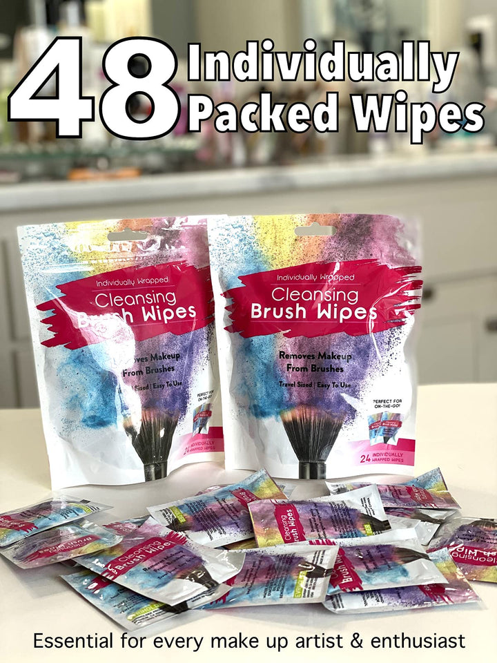 48 Individually Wrapped Makeup Brush Cleansing Cloths - Quick &amp; Convenient Brush Cleaner Wipe- For Make up Artists Cosmetology Students Make up Tutorial ON THE GO, Travel TSA Approved