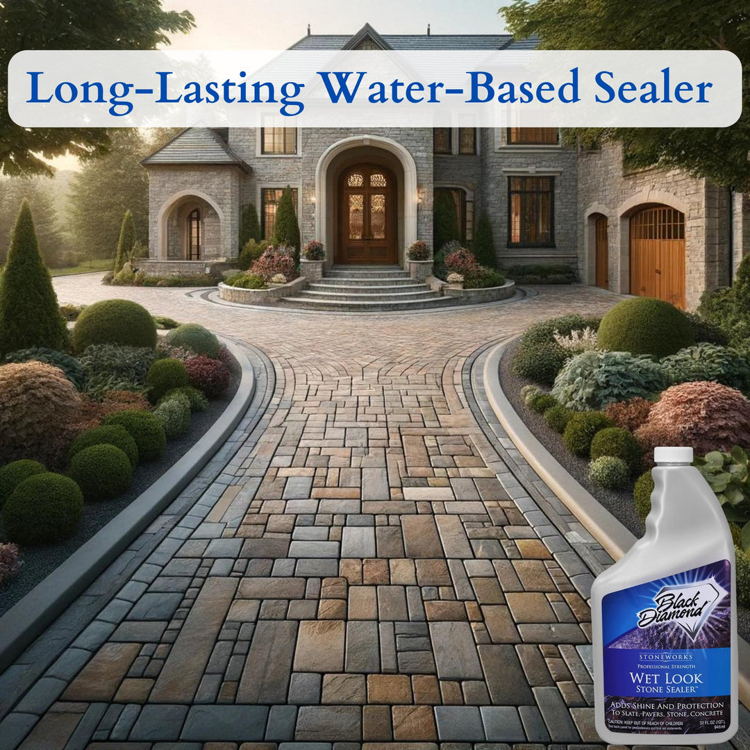 Wet Look Natural Stone Sealer. Durable, Long-Lasting Gloss Protection. Interior and Exterior Pavers, Slate, Sandstone, Travertine, Flagstone, Driveways, Garage Floors, etc.