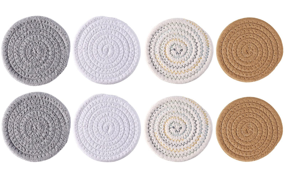 Coasters for Drinks (8-Piece Set) Water Absorbent Coaster Set Woven Coasters for Table Protection Heat-Resistant Coasters for Drinks, Beige