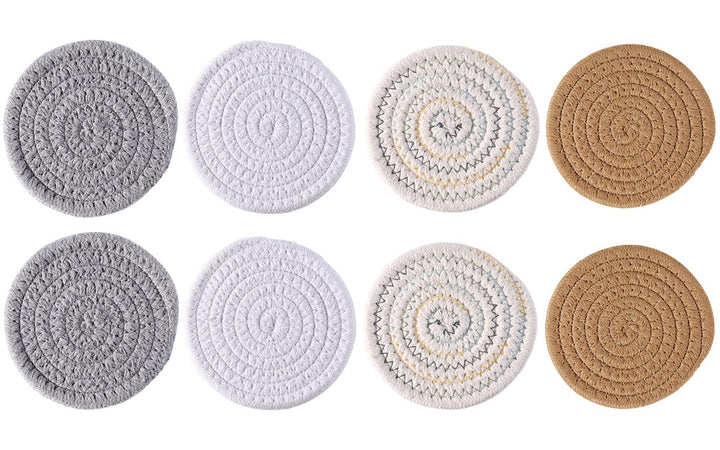 Coasters for Drinks (8-Piece Set) Water Absorbent Coaster Set Woven Coasters for Table Protection Heat-Resistant Coasters for Drinks, Beige