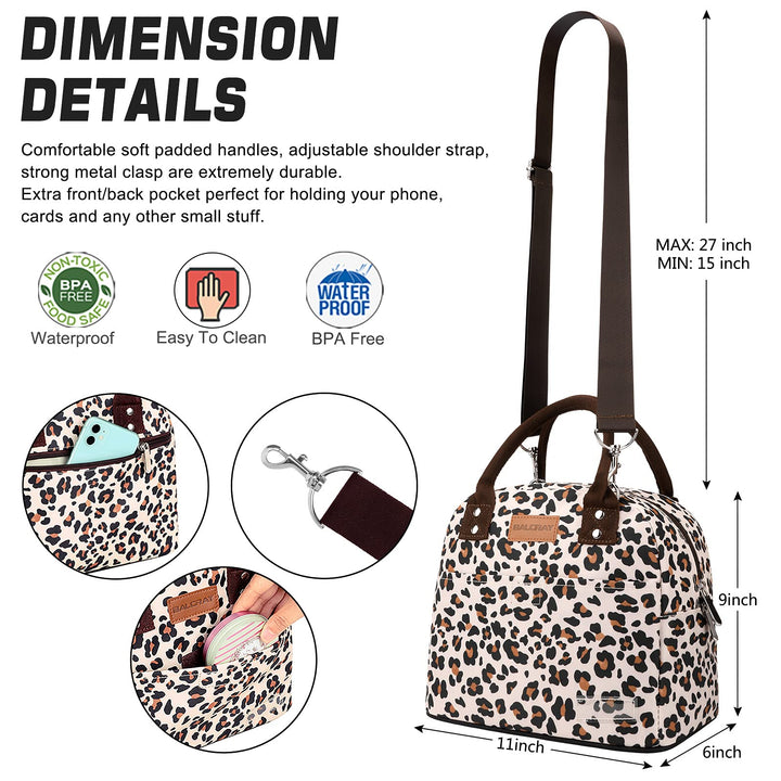 Lunch Bags for Women with Adjustable Shoulder Strap, Leakproof Insulated Lunch Box Women Lunch Tote Bag Cooler Bag Container Lunch Pail Bags for Work Picnic Sports Travel (Beige with leopard)